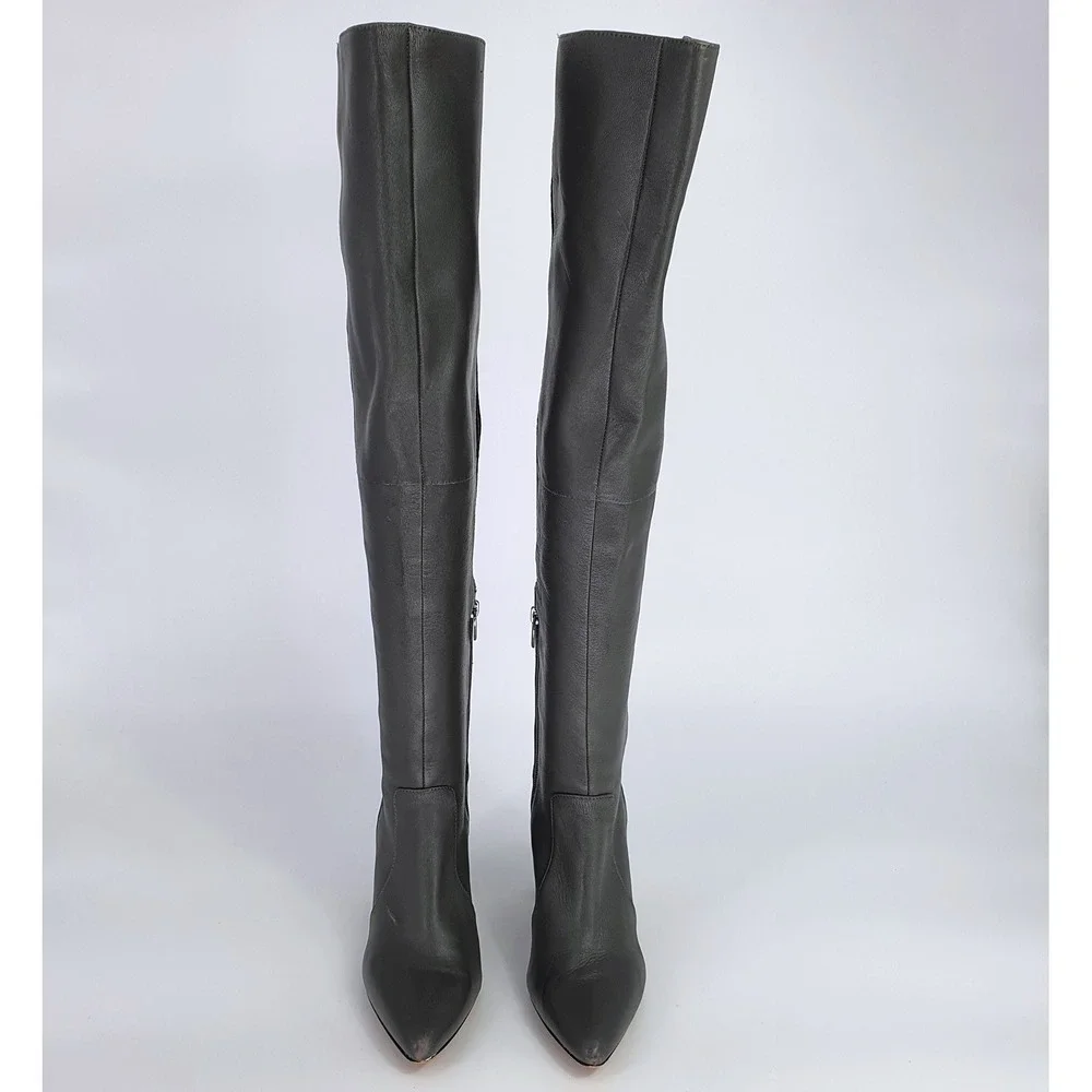 $240 Vince Camuto Majestie Over The Knee Boots Leather Knit Gray 9M Minimalist - Picture 2 of 13